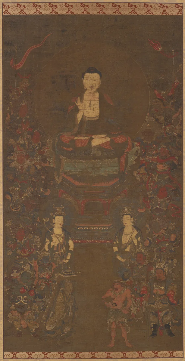 Shakyamuni with the Sixteen Benevolent Deities by Unknown, painting, 1336-1392