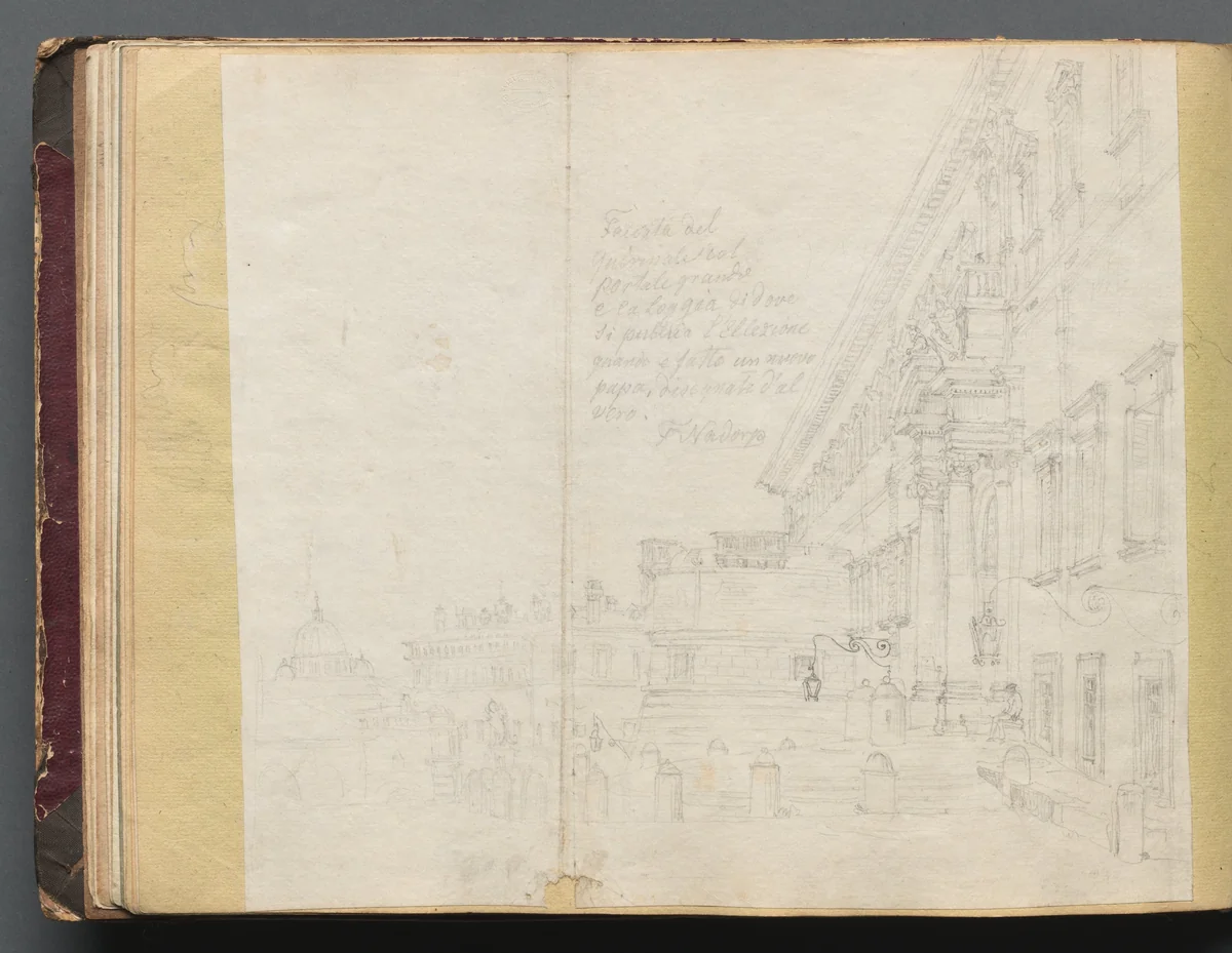 Album with Views of Rome and Surroundings, Landscape Studies, page 15b: Roman Architectural View by Franz Nadorp, book, 1830-1870