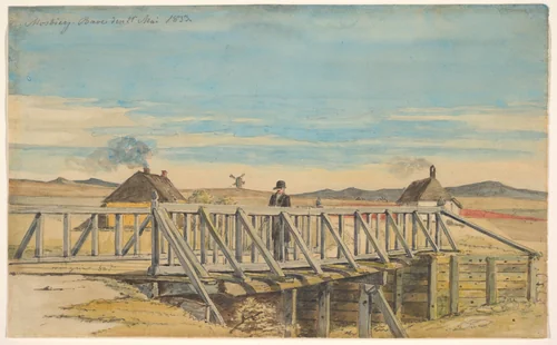 Landscape with a Bridge Near Mosbjerg by Martinus Rørbye, drawing, 1833