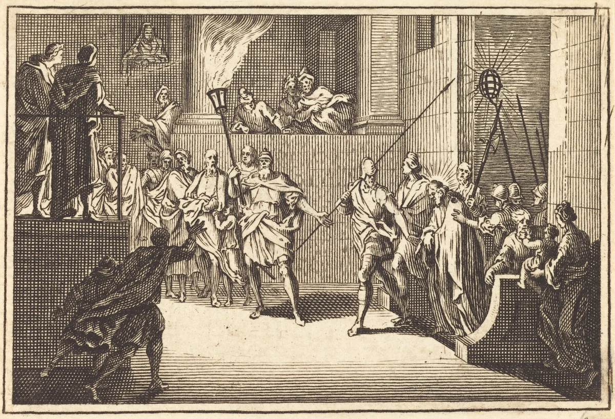 Christ before Annas by Sébastien Le Clerc I, print, 1600-1699