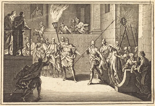 Christ before Annas by Sébastien Le Clerc I, print, 1600-1699