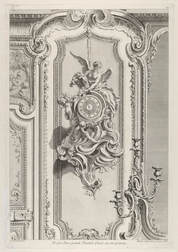 Projet d'une grande Pendule, from 'Oeuvre de Juste Aurele Meissonnier' by Juste Aurèle Meissonnier, print, 1742-1748