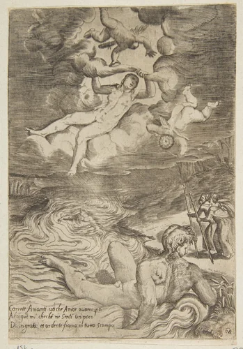 Venus tumbling with putti in the clouds, from "The Loves of the Gods" by Giulio Bonasone, print, 1526-1536