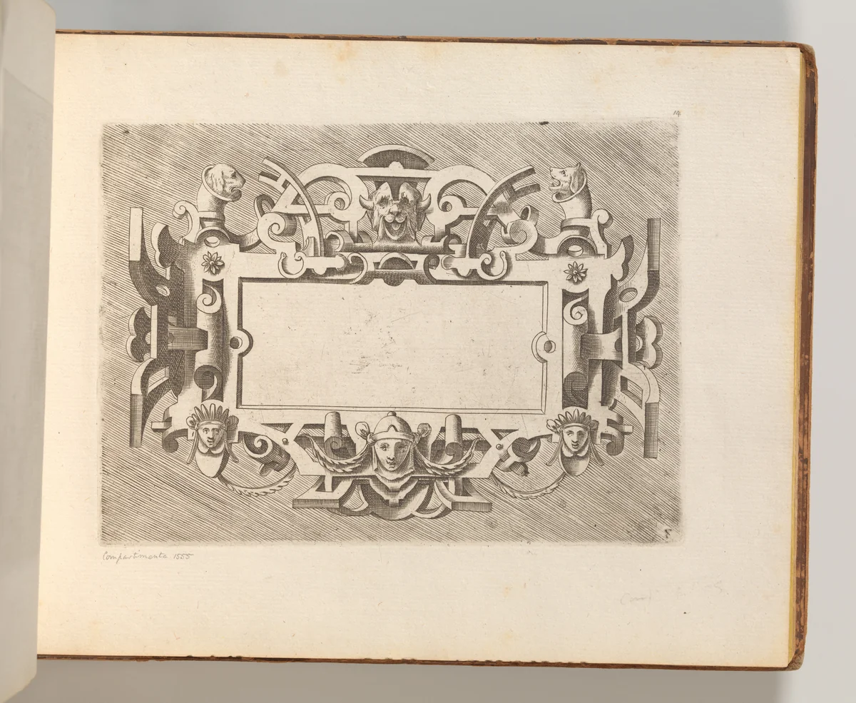 Targhe ed altri ornati di varie e capricciose invenzioni (Cartouches and other ornaments of various and capricious invention, page 14) by Hans Vredeman de Vries, book, 1773