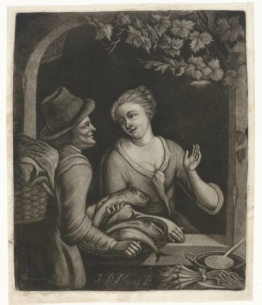 Visverkoper by Jacob Hoolaart, print, 1723-1789