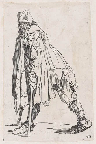 Reverse Copy of Le Mendiant aux Béquilles Coiffée d'un Chapeau et Vu de Dos (The Beggar with Crutches Wearing a Hat and Viewed from Behind), from Les Gueux suite appelée aussi Les Mendiants, Les Baroni, ou Les Barons (The Beggars, also called the Barons) by anonymous, print, 1625-1700