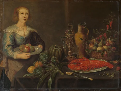 Servant by a Larder Table by anonymous, painting, 1635-1645