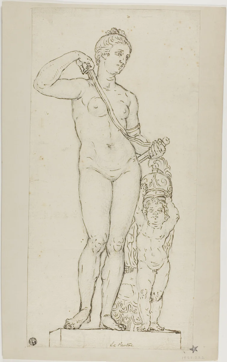 Sculpture of Venus and Cupid, with Mars' Armor by Jean Le Pautre, drawing, 1638-1682
