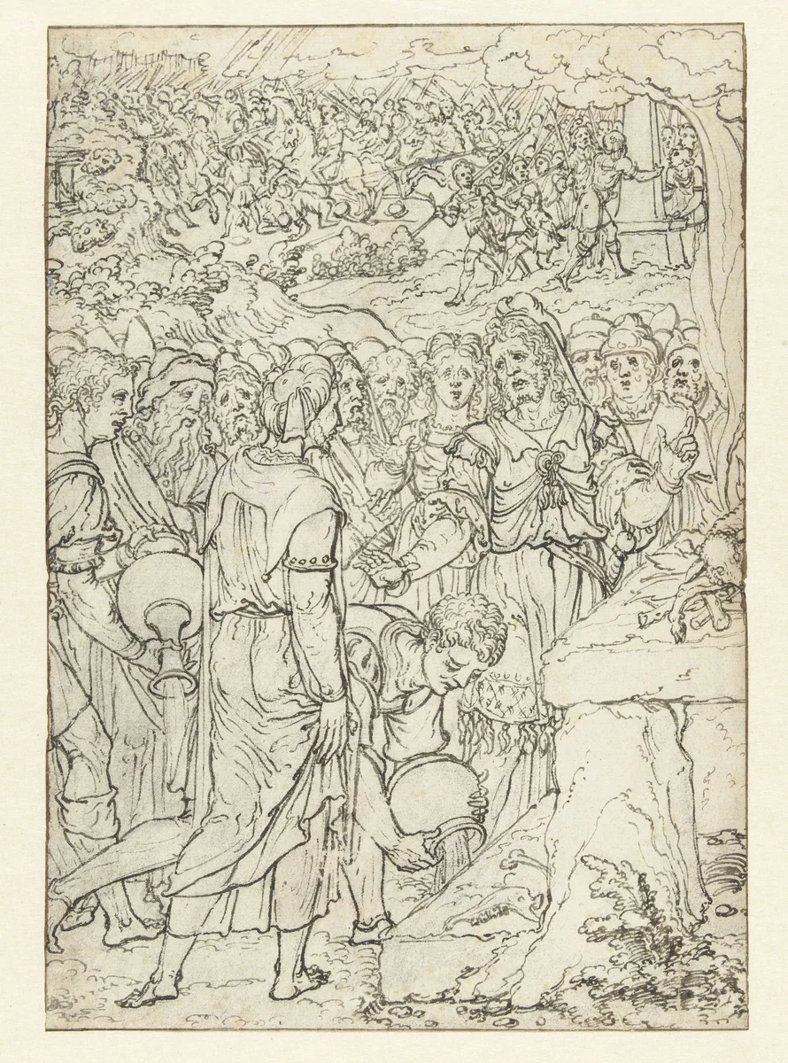 Samuel offert een zooglam aan Jahwe by Dirck Pietersz. Crabeth, drawing, 1540-1550