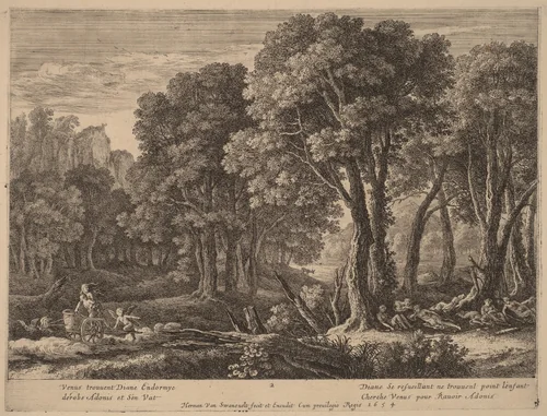 Venus Abducting Adonis by Herman van Swanevelt, print, 1600-1655