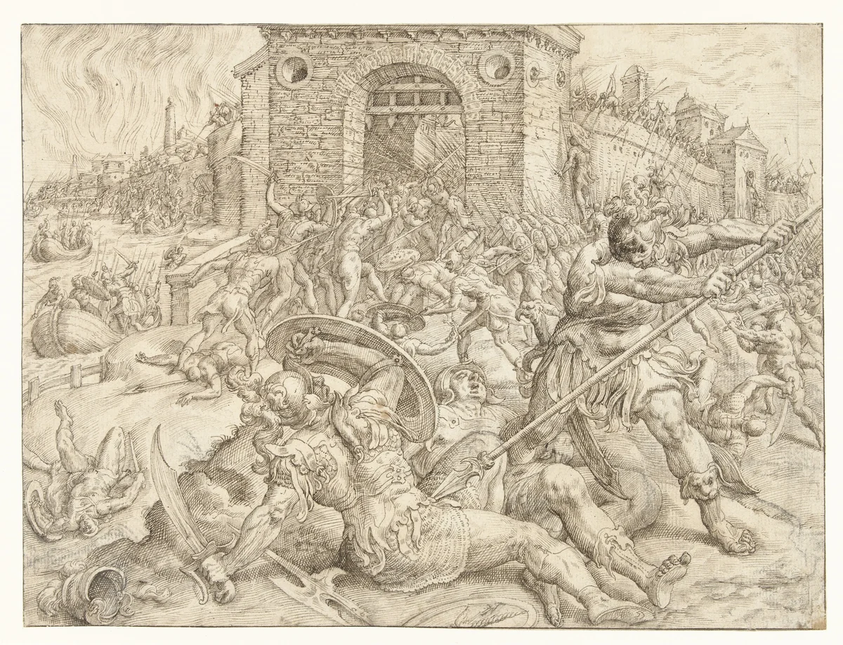 Verovering van Carthago door Scipio Africanus by Gerard van Groeningen, drawing, 1560-1580
