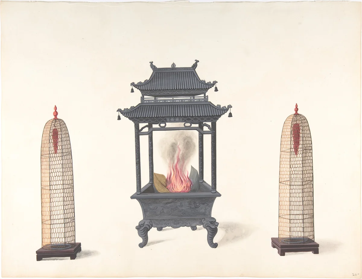 Small Stove and Two Tall Objects by anonymous, drawing, 1800-1900