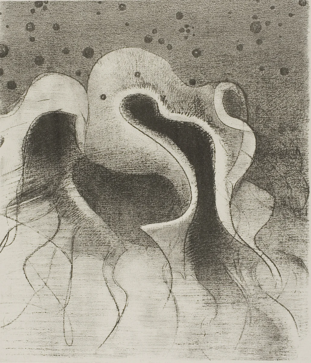 The Beasts of the Sea, Round Like Leather Bottles, plate 22 of 24 by Odilon Redon, print, 1896
