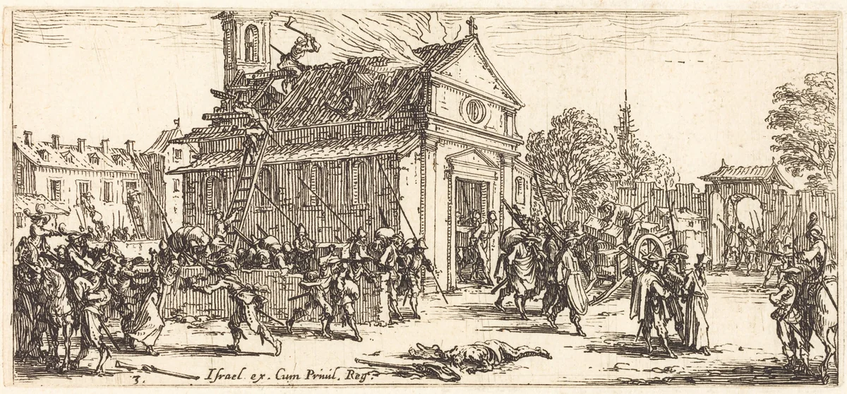 Pillaging a Monastery by Jacques Callot, print, 1633