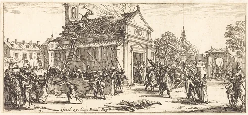 Pillaging a Monastery by Jacques Callot, print, 1633