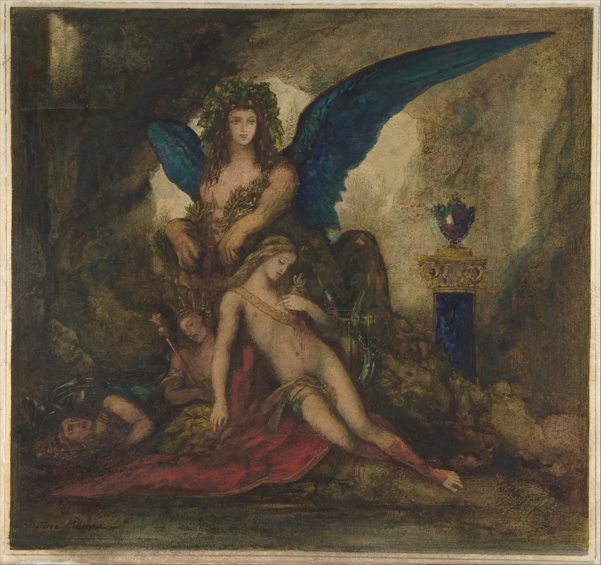Sphinx in a Grotto (Poet, King and Warrior) by Gustave Moreau, drawing, 1887-1888