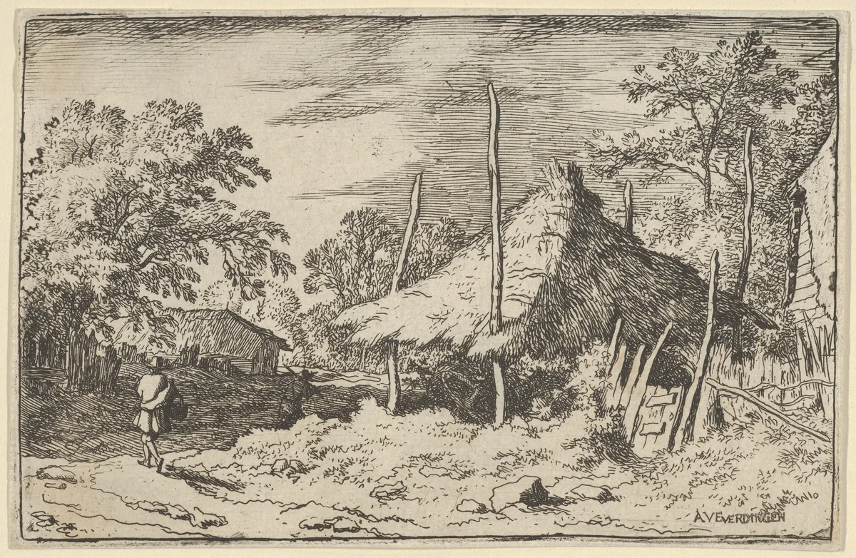 The Wheel underneath the Haybarn by Allart van Everdingen, print, 1621-1675