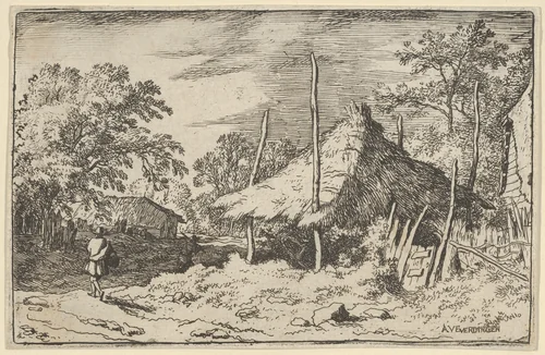 The Wheel underneath the Haybarn by Allart van Everdingen, print, 1621-1675