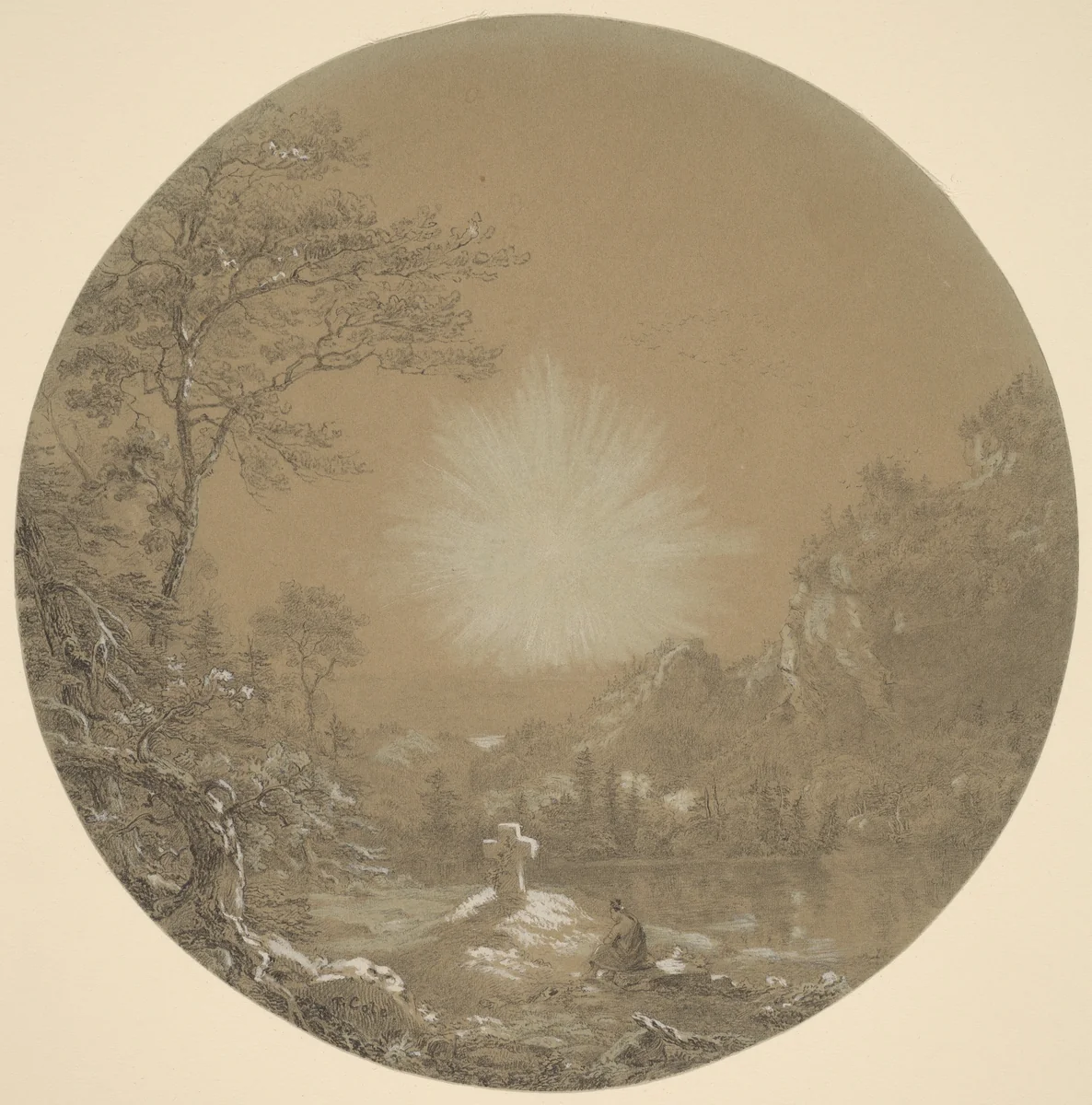 The Cross in the Wilderness by Thomas Cole, drawing, 1844