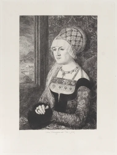 Portrait of a Woman, after Bernhard Strigel, from "Etchings of Pictures in the Metropolitan Museum New York" by Jules Ferdinand Jacquemart, print, 1871