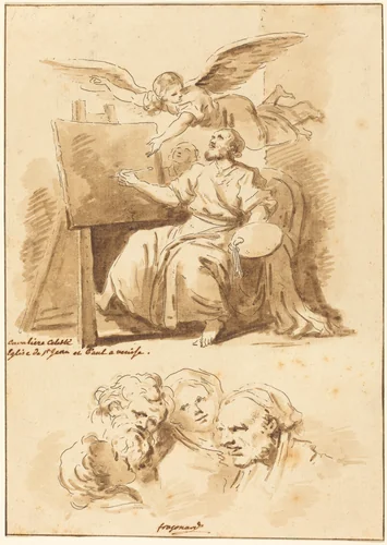 Saint Luke at His Easel and Four Expressive Heads by Jean Honoré Fragonard, print, 1775