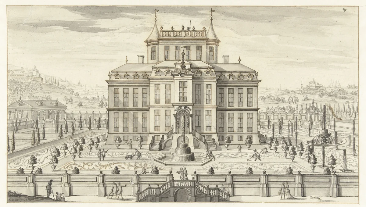 Landhuis met park by Guillaume de Bruijn, drawing, 1694-1698