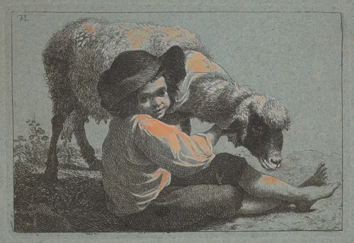 Seated Peasant Boy Holding a Sheep by Francesco Londonio, print, 1723-1783