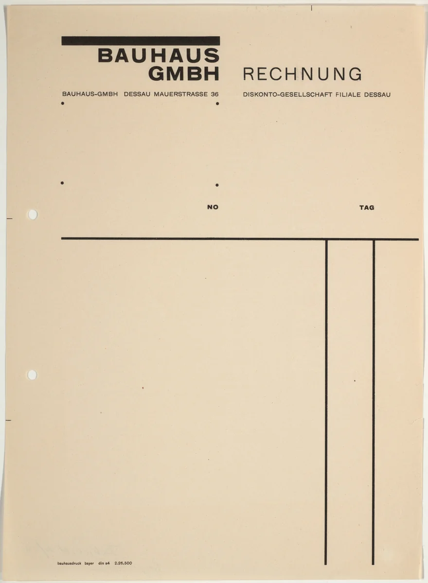 Bauhaus GmbH stationery invoice by Herbert Bayer, design, 1925