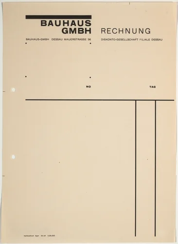 Bauhaus GmbH stationery invoice by Herbert Bayer, design, 1925