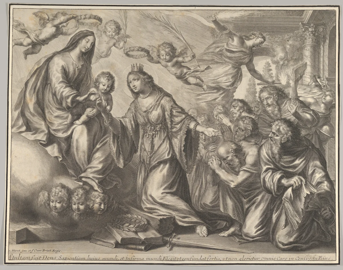 Mystic Marriage of St. Catherine by Grégoire Huret, print, 1620-1670