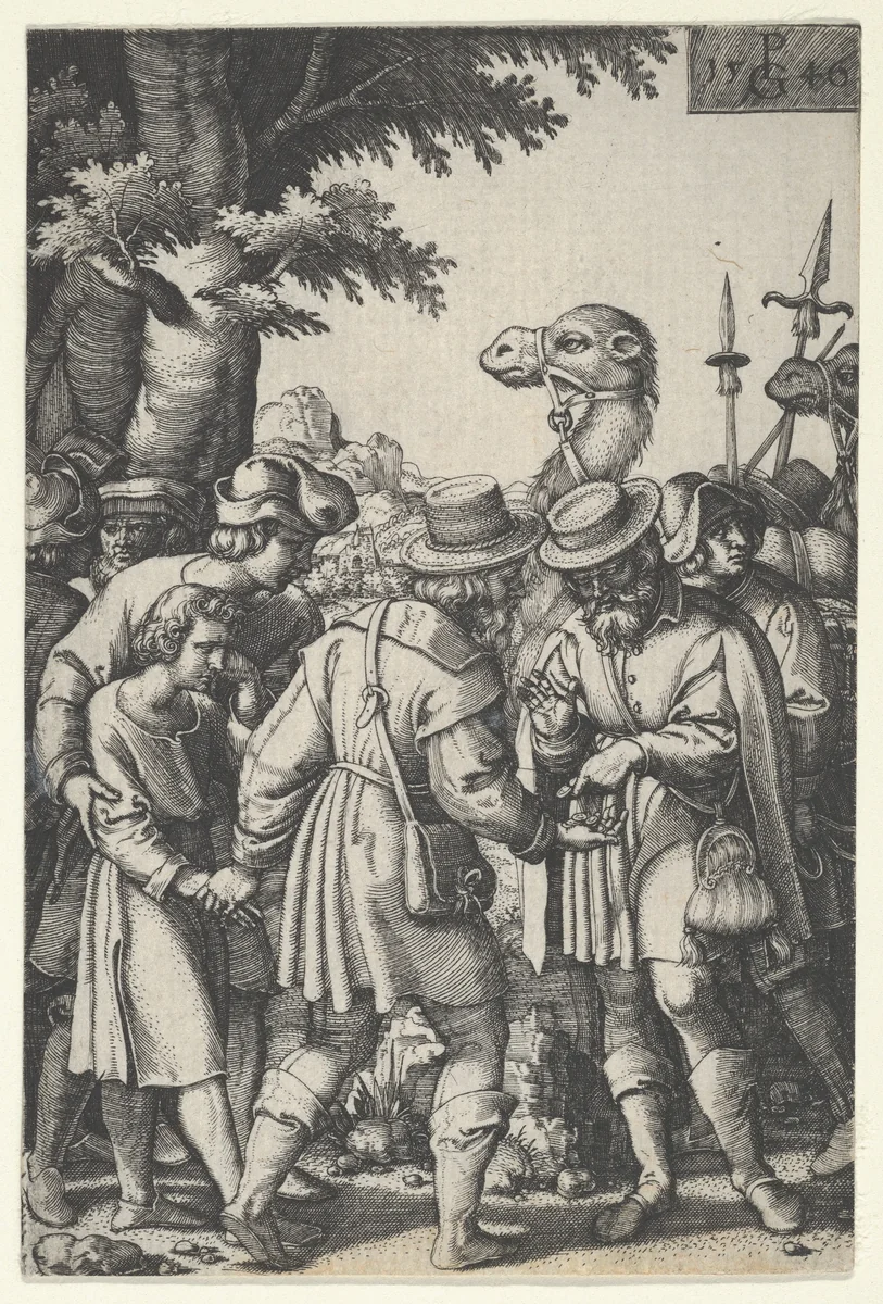Joseph Sold to the Merchants, from The Story of Joseph by Georg Pencz, print, 1546