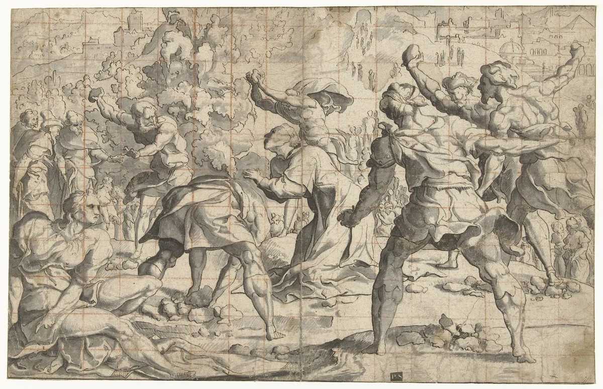 Steniging van Stephanus by Jan van Scorel, drawing, 1505-1541