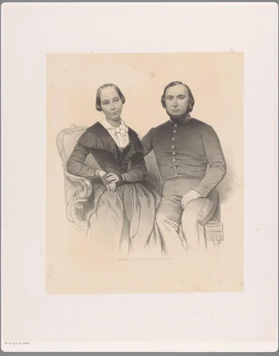 De portretten van een resident in Nederlands Indië met zijn vrouw by anonymous, print, 1847-1865