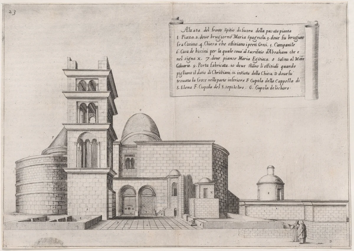 Plate 19, from "Trattato delle Piante & Immagini de Sacri Edifizi di Terra Santa" (Treatise of the Plans & Images of the Sacred Buildings of the Holy Land) by Jacques Callot, print, 1620