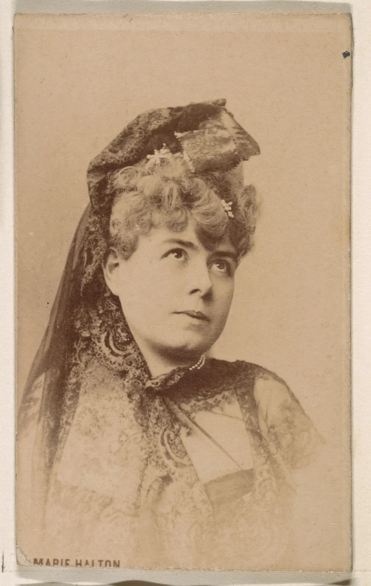 Marie Halton, from the Actresses series (N246), Type 1, issued by Kinney Brothers to promote Sporting Extra Cigarettes by Kinney Brothers Tobacco Company, photograph, 1888-1892