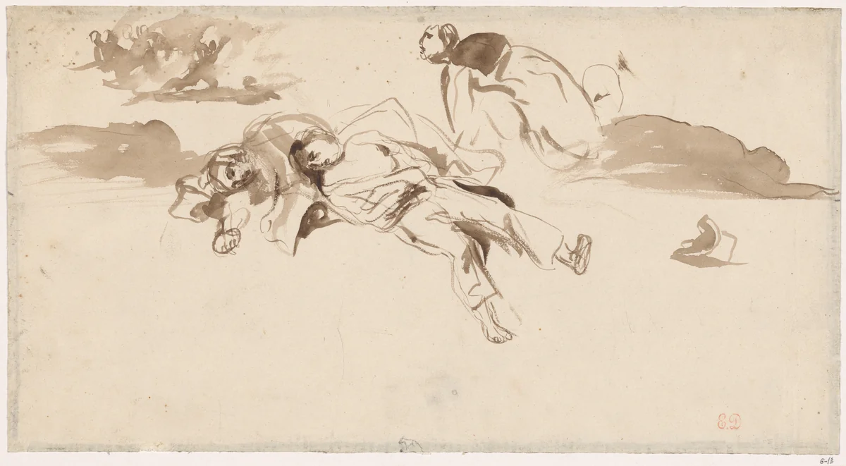 Study of Bodies "Liberty Leading the People" by Eugène Delacroix, drawing, 1830