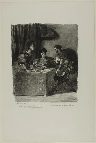 Mephistopheles Visits Martha, from Faust by Eugène Delacroix, print, 1828