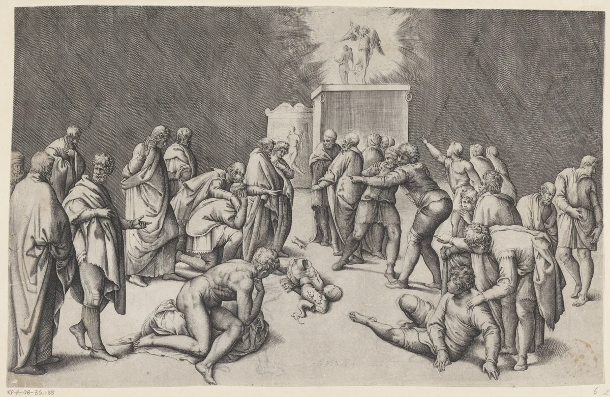 Ark des Verbonds in de tempel van Dagon by Unknown, print, 1520-1561