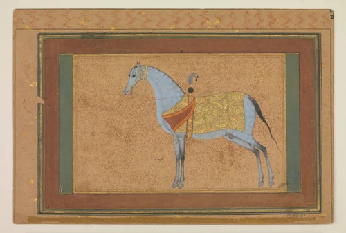 A Stallion by Habiballah of Sava, manuscript, 1575-1630