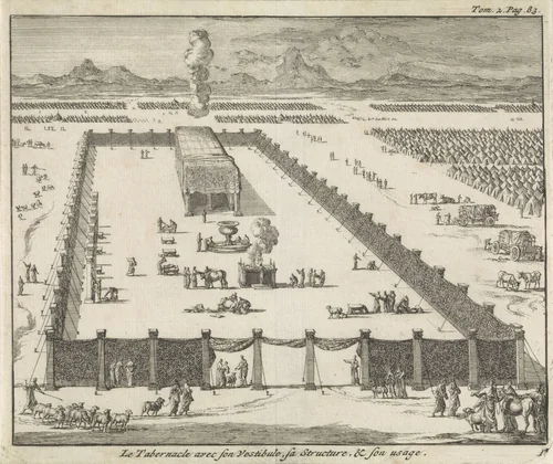 Gezicht op de voorhof en het tabernakel by Jan Luyken, print, 1705
