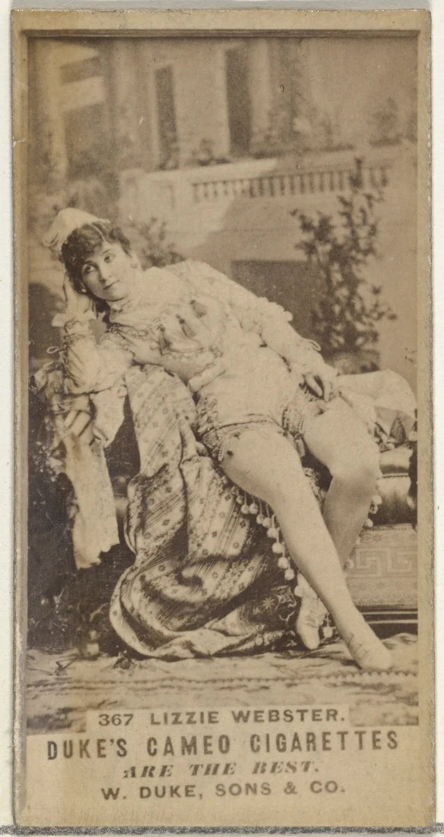 Card Number 367, Lizzie Webster, from the Actors and Actresses series (N145-5) issued by Duke Sons & Co. to promote Cameo Cigarettes by W. Duke, Sons & Co., photograph, 1880-1889