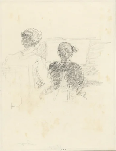 Mevrouw Lebasque en haar dochtertje voor de piano by Henri Lebasque, drawing, 1885-1937