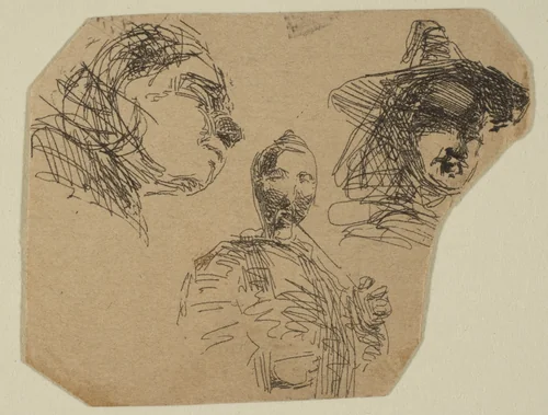 Two Female Heads and Standing Figure (from Sketches on the Coast Survey Plate) by James McNeill Whistler, print, 1854-1855
