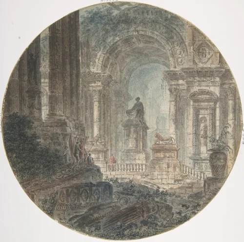 Architectural fantasy by Jean Henri Alexandre Pernet, drawing, 1775-1805