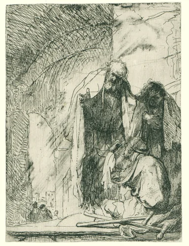 Petrus en Johannes bij de tempelpoort by Rembrandt van Rijn, print, 1629