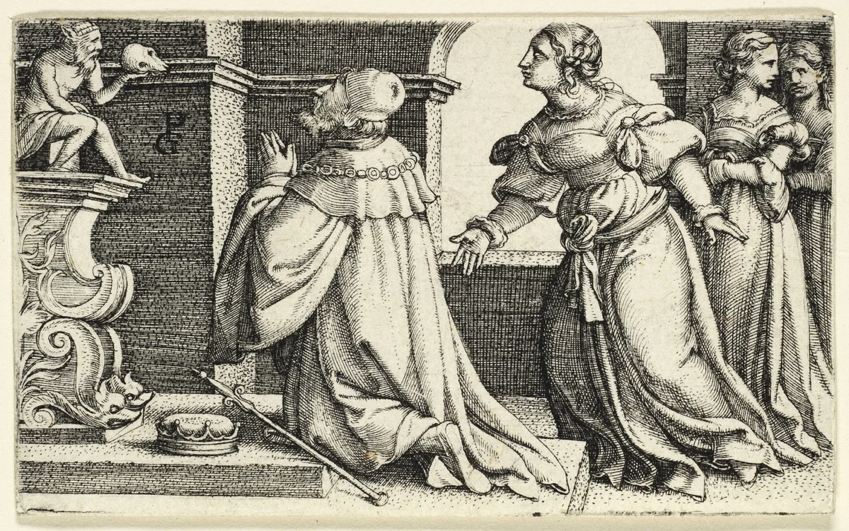 Solomon Worshipping the Idol Moloch by Georg Pencz, print, 1525-1535