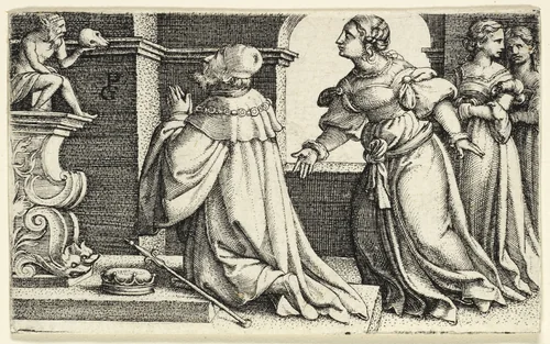 Solomon Worshipping the Idol Moloch by Georg Pencz, print, 1525-1535