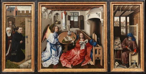 Annunciation Triptych (Merode Altarpiece) by Robert Campin, painting, 1427-1432