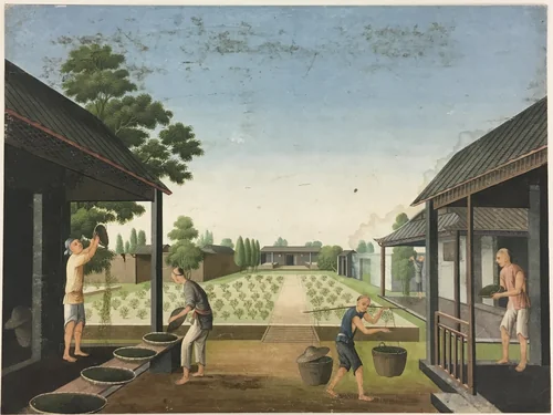 Spinning Cloth, Preparing Tea Leaves, Preparing Silk by China, painting, 1801-1833