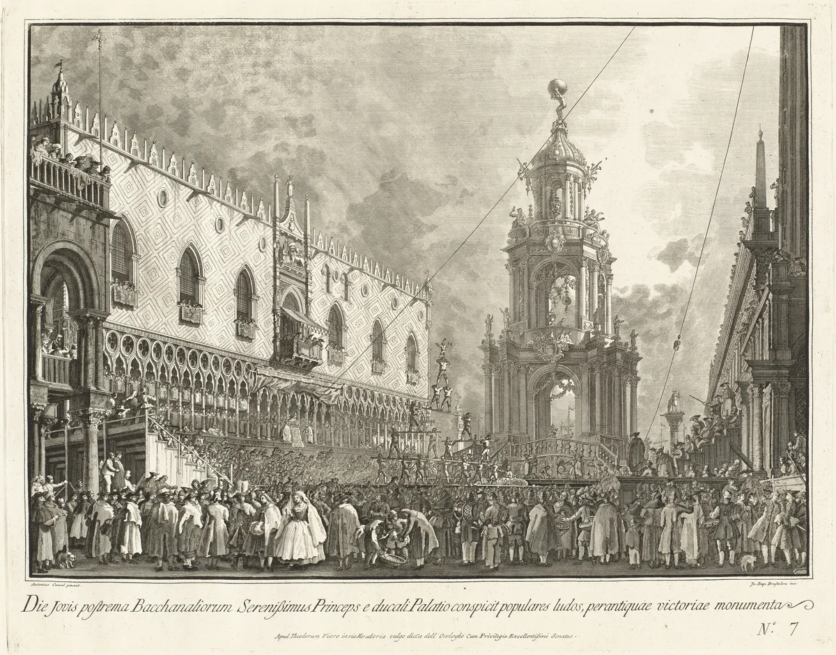 The Doge Attends the Giovedi Grasso Festival in the Piazzetta by Giovanni Battista Brustolon, print, 1763-1766